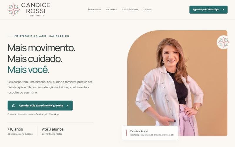 Site da fisioterapeuta Candice Rossi no notebook